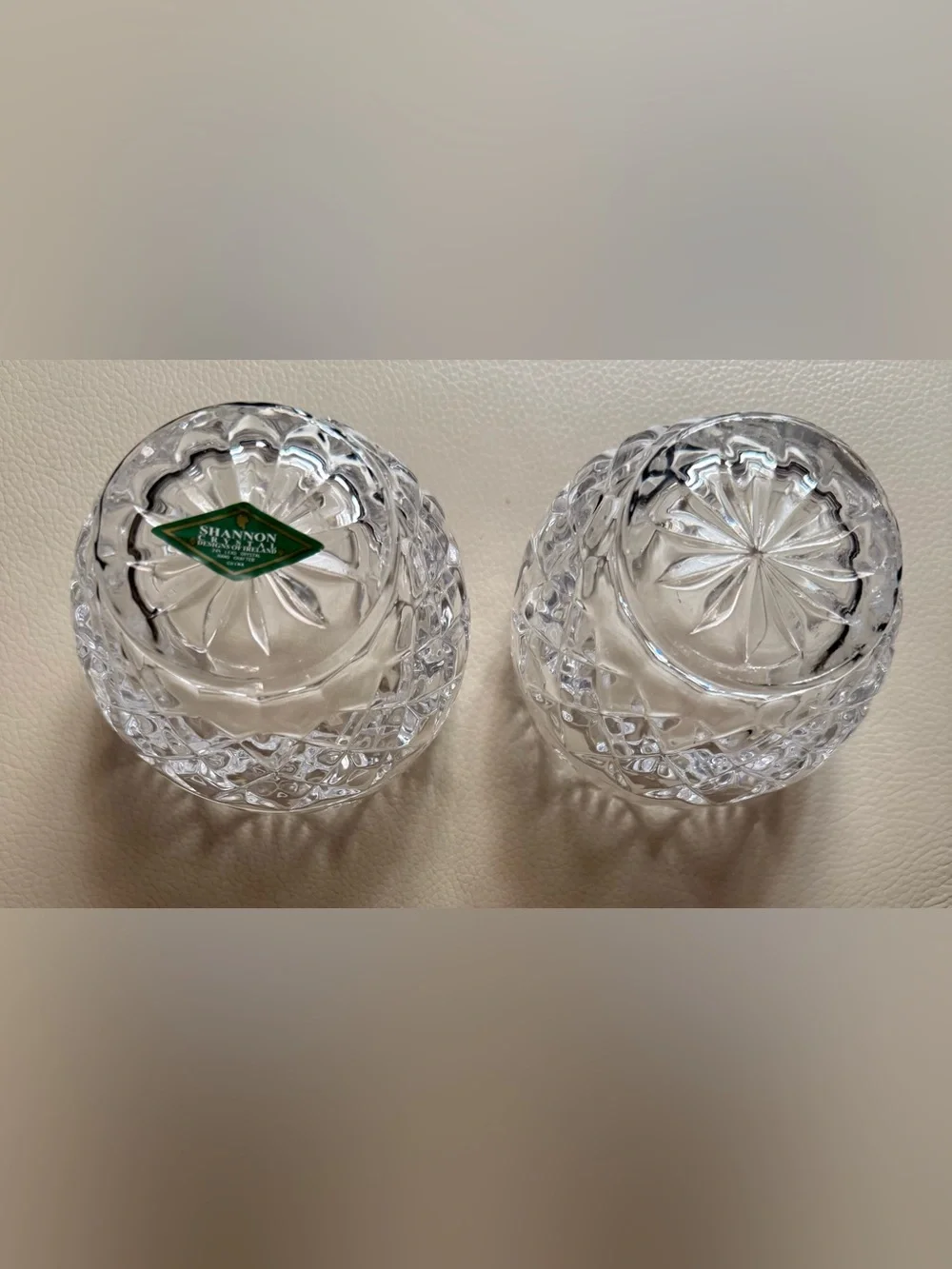 Cut Crystal Glass Candleholders - Clear Pair